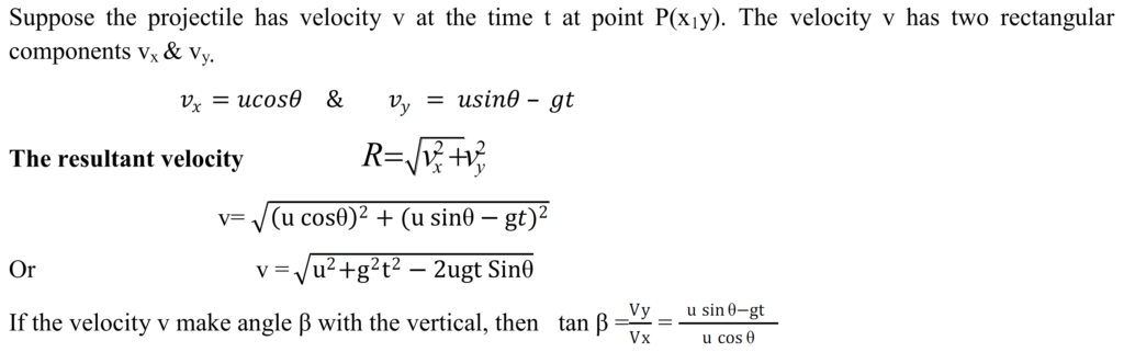 VELOCITY OF PROJECTILE AT ANY INSTANT