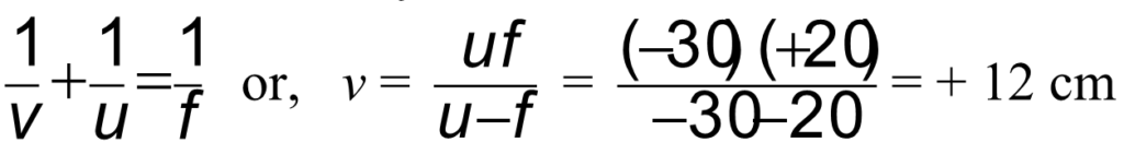 An object 5 mm high is placed 30 cm from a convex mirror whose focal length is 20 cm. Find the position (in cm), size (in mm) and nature of the image.     