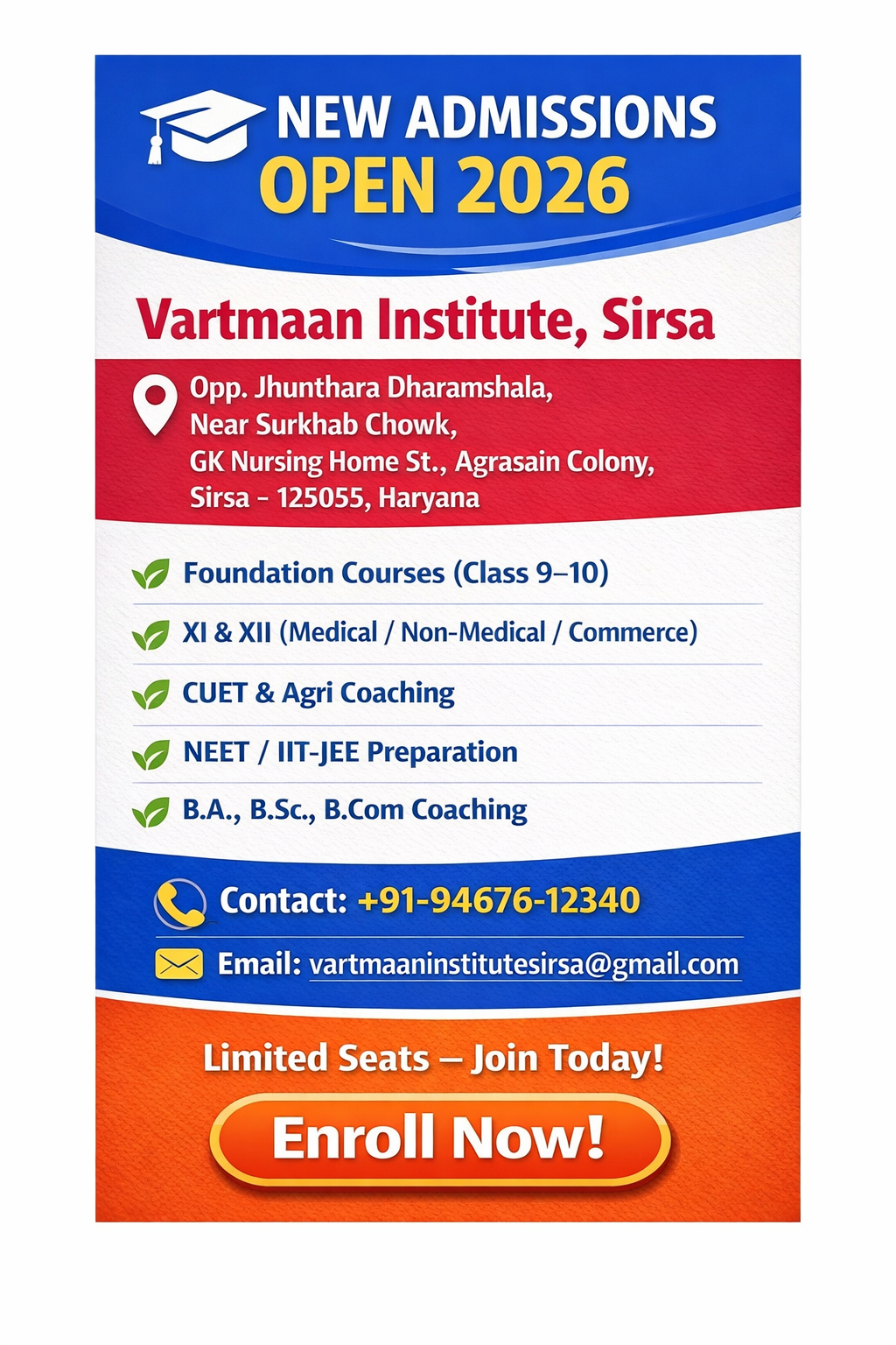 New Admission Open - Vartmaan Institute Sirsa